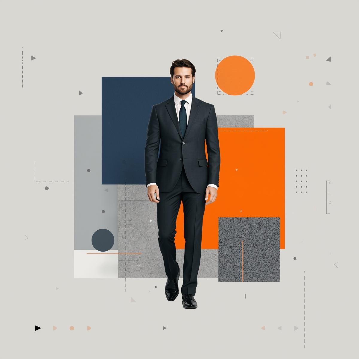 Tom Sicola — Lean Six Sigma Black Belt and lead trainer, in editorial collage with brand-color geometric shapes